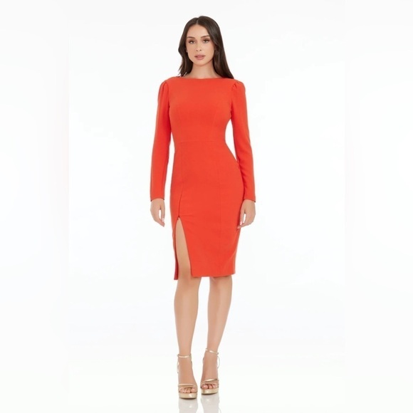 NWT DRESS THE POPULATION Nadia Modern Long Sleeve Dress Poppy - Picture 3 of 12